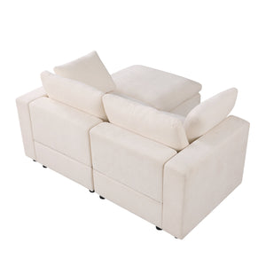 English Elm 68.5" Modular Loveseat Sofa & Ottoman - Cozy Beige Chenille Sectional For Small Spaces & Apartments W1123S00037