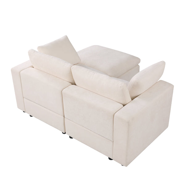 English Elm 68.5" Modular Loveseat Sofa & Ottoman - Cozy Beige Chenille Sectional For Small Spaces & Apartments W1123S00037
