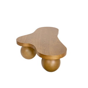 English Elm 46 Inch Cloud Shaped Coffee Table with Ash Veneer Top and Sculptural Sphere Legs Brown W3935S00008