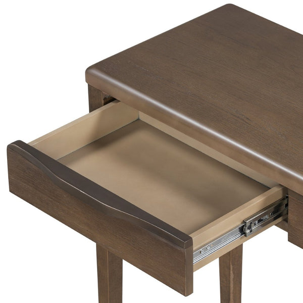 English Elm U_style Oak Veneer Console Table with Three Wave Drawers for Entryway or Foyer Brown N711P401926D