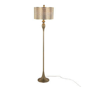 English Elm 63" Gold Steel Floor Lamp with Laser Cut Shade and Linen Liner for Glam Living Rooms B202P223987
