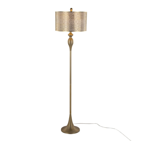 English Elm 63" Gold Steel Floor Lamp with Laser Cut Shade and Linen Liner for Glam Living Rooms B202P223987