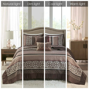 English Elm 5 Aubrey Reversible Jacquard 5-Piece Bedspread Set King with Paisley Weave, Taupe Blue Sheen Accent Red 22.83 L x 18.11 W x 12.99 H B03597491