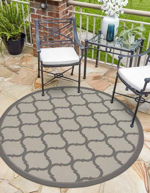 Unique Loom Outdoor Trellis Moroccan Machine Made Geometric Rug Gray, Silver 6' 1" x 6' 1"