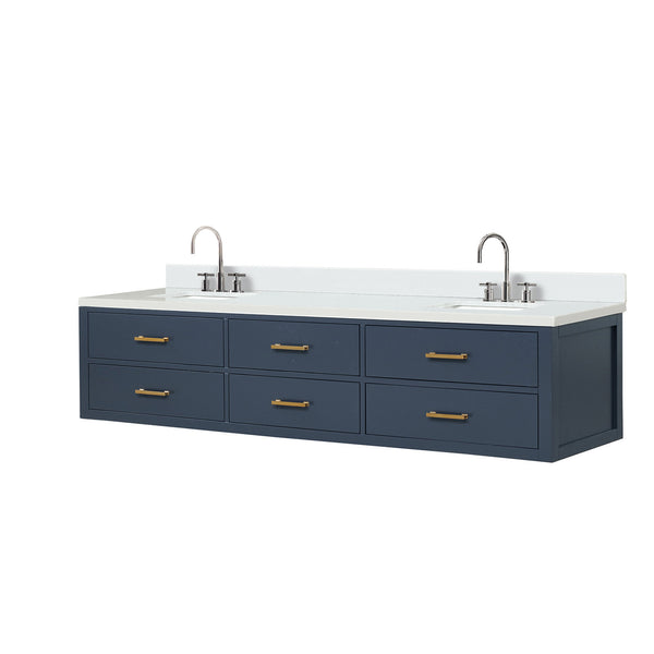 English Elm Blue Double Bath Vanity With Cultured Marble Top, Chrome Faucet Set - Stylish & Durable Solution! B2731P258153