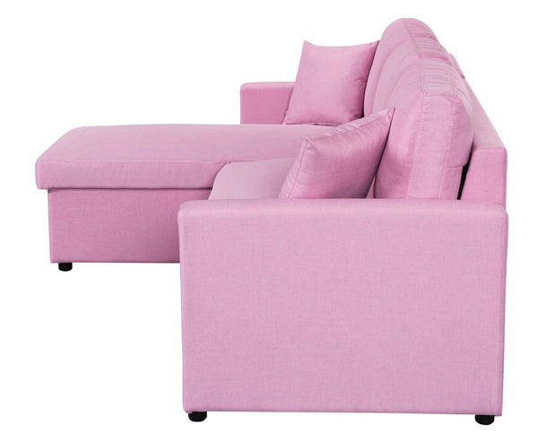 English Elm Sorrelle Linen Sleeper Sectional with Reversible Chaise and Hidden Storage Compartment Pink B2749S00041