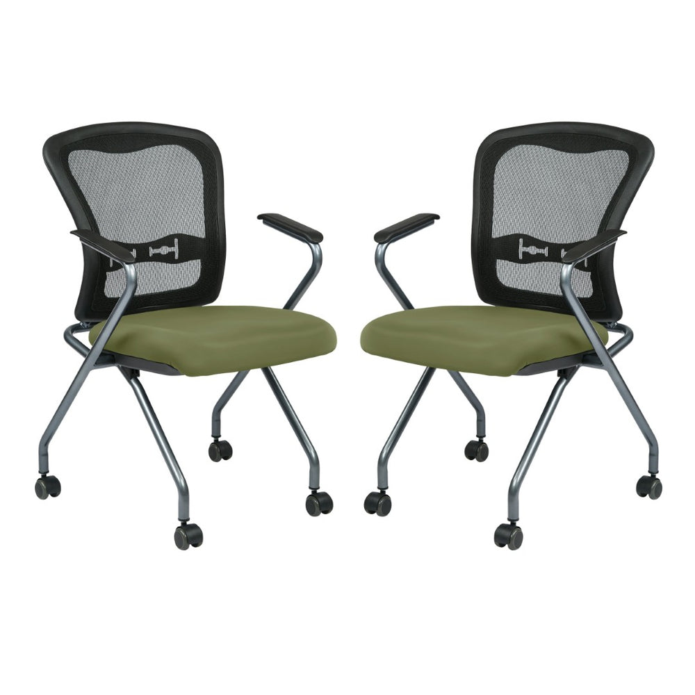 OSP Home Furnishings Deluxe Nesting Armchair with Mesh Back Lumbar Support for Office and Meeting Rooms Sage 84440-R106