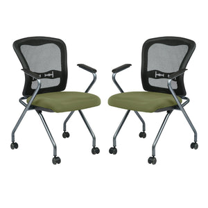 OSP Home Furnishings Deluxe Nesting Armchair with Mesh Back Lumbar Support for Office and Meeting Rooms Sage 84440-R106