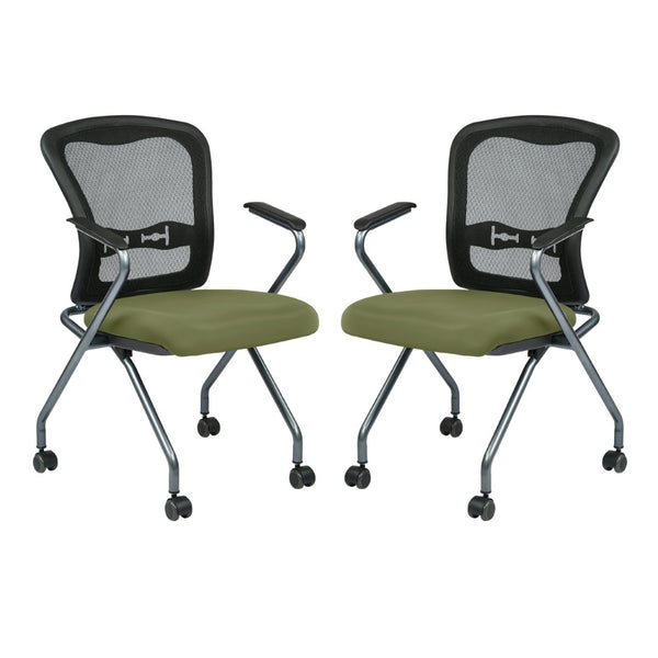 OSP Home Furnishings Deluxe Nesting Armchair with Mesh Back Lumbar Support for Office and Meeting Rooms Sage 84440-R106