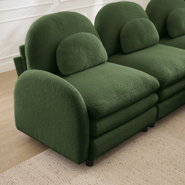 English Elm Teddy Fleece Modular Loveseat with Ottoman Curved Sculptural Sofa for Living Room Green W5656S00077