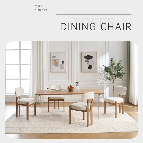 English Elm Wooden Wingback Dining Chairs Chenille Upholstered Farmhouse Set for Kitchen Comfort Beige W3244P316072