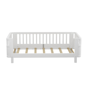 English Elm Twin Solid Pine Platform Bed with Guardrail for Kids — Low Profile White Twin Bed, Durable 250lb Capacity W2593P296772