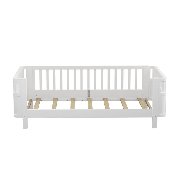English Elm Twin Solid Pine Platform Bed with Guardrail for Kids — Low Profile White Twin Bed, Durable 250lb Capacity W2593P296772