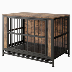 English Elm Dog Crate Furniture Table with Dual Sliding Doors Rustic Wood Mdf Pet House W840P203068
