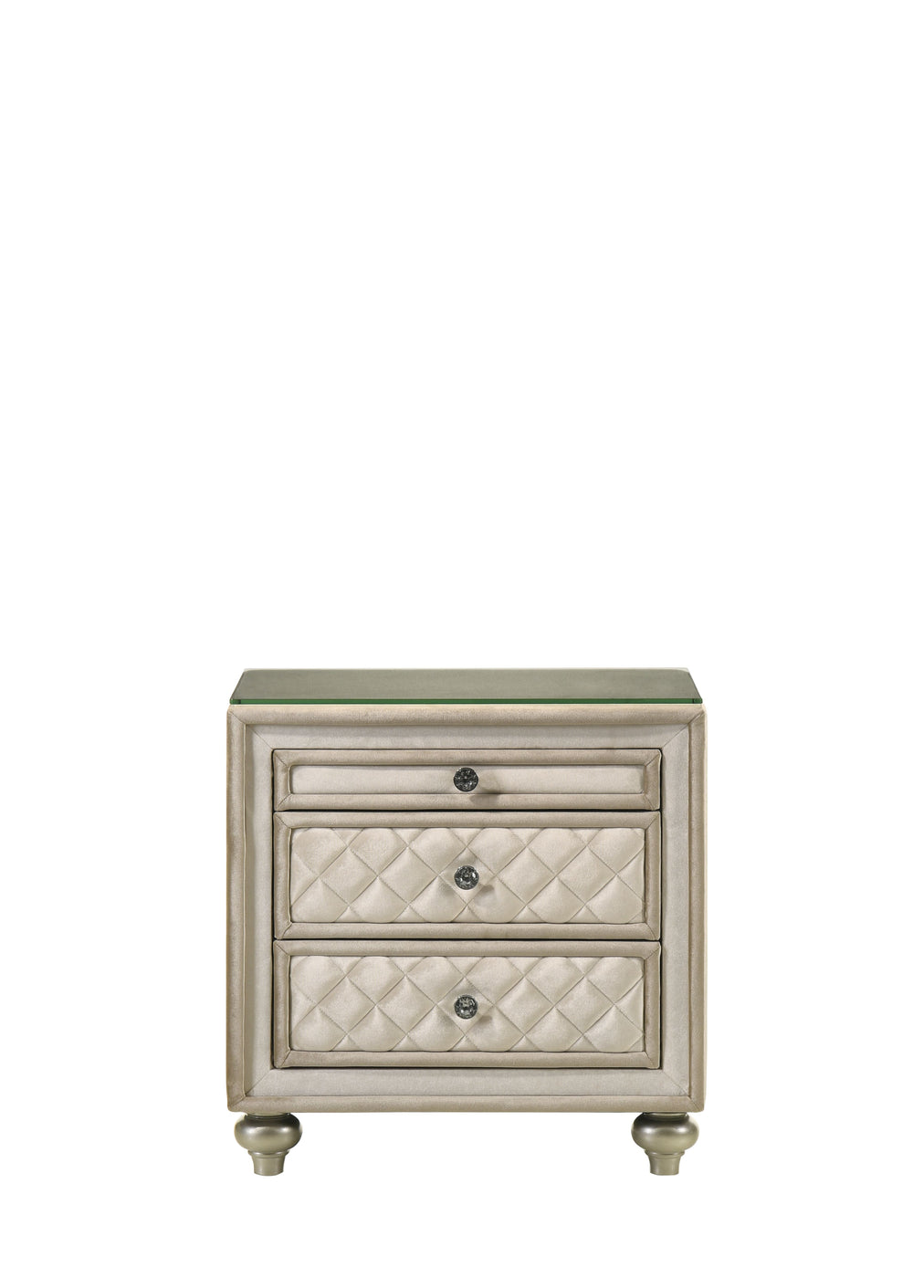 English Elm Lucienne Beige Velvet Nightstand with Tufted Velvet-Lined Drawers, 3-Drawer Luxe Accent Table, 70lb Top B2726P294448