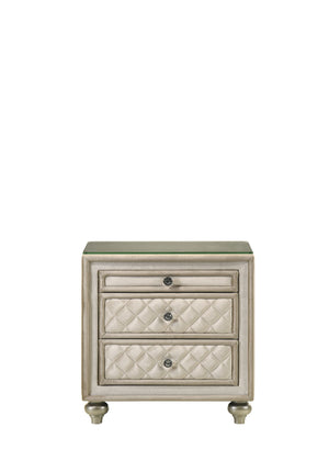 English Elm Lucienne Beige Velvet Nightstand with Tufted Velvet-Lined Drawers, 3-Drawer Luxe Accent Table, 70lb Top B2726P294448