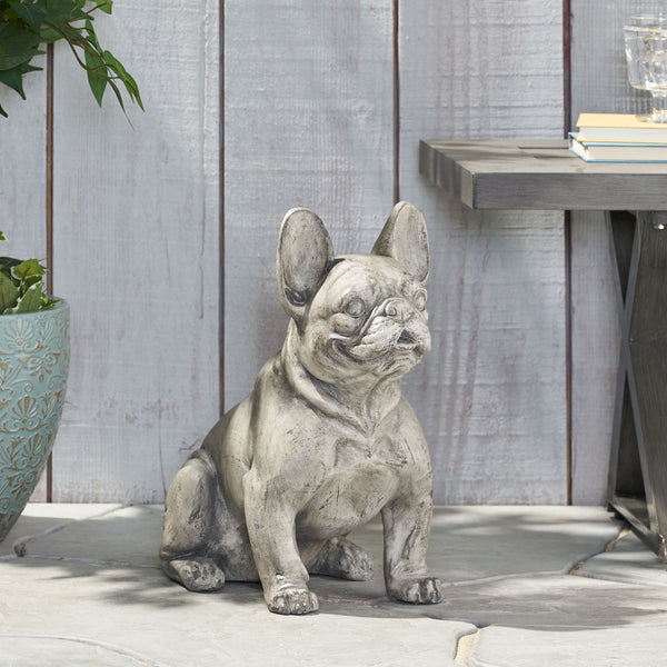 English Elm Christopher Knight Home® - DOG French Bulldog Garden Sculpture Cast Stone Outdoor Accent with Antique Wash, Durable Charm Gray 70293.00GRY