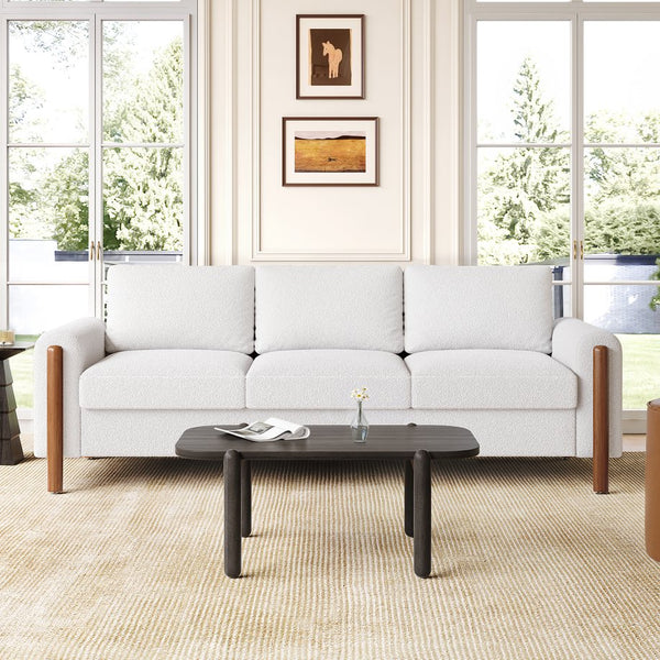 English Elm Christopher Knight Home® - 83.86" 3-Seater Sofa in Teddy Velvet with Curved Armrests & Solid Wood Legs, Plush Durable Comfort Cream White N765P331021W