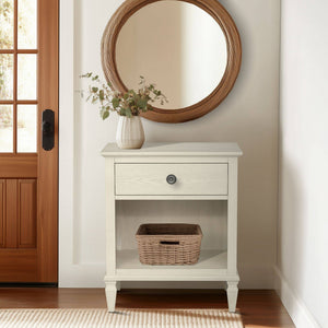 English Elm Victoria Aged Oak Nightstand with Solid Wood Legs, Wire-Brushed Veneer, Drawer & Open Shelf Cream 27.25 L x 22.75 W x 27.25 H B035P341167