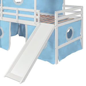 English Elm Twin Castle Loft Bed with Slide Tent and Tower Pinewood Playhouse Frame for Kids N708P249475C