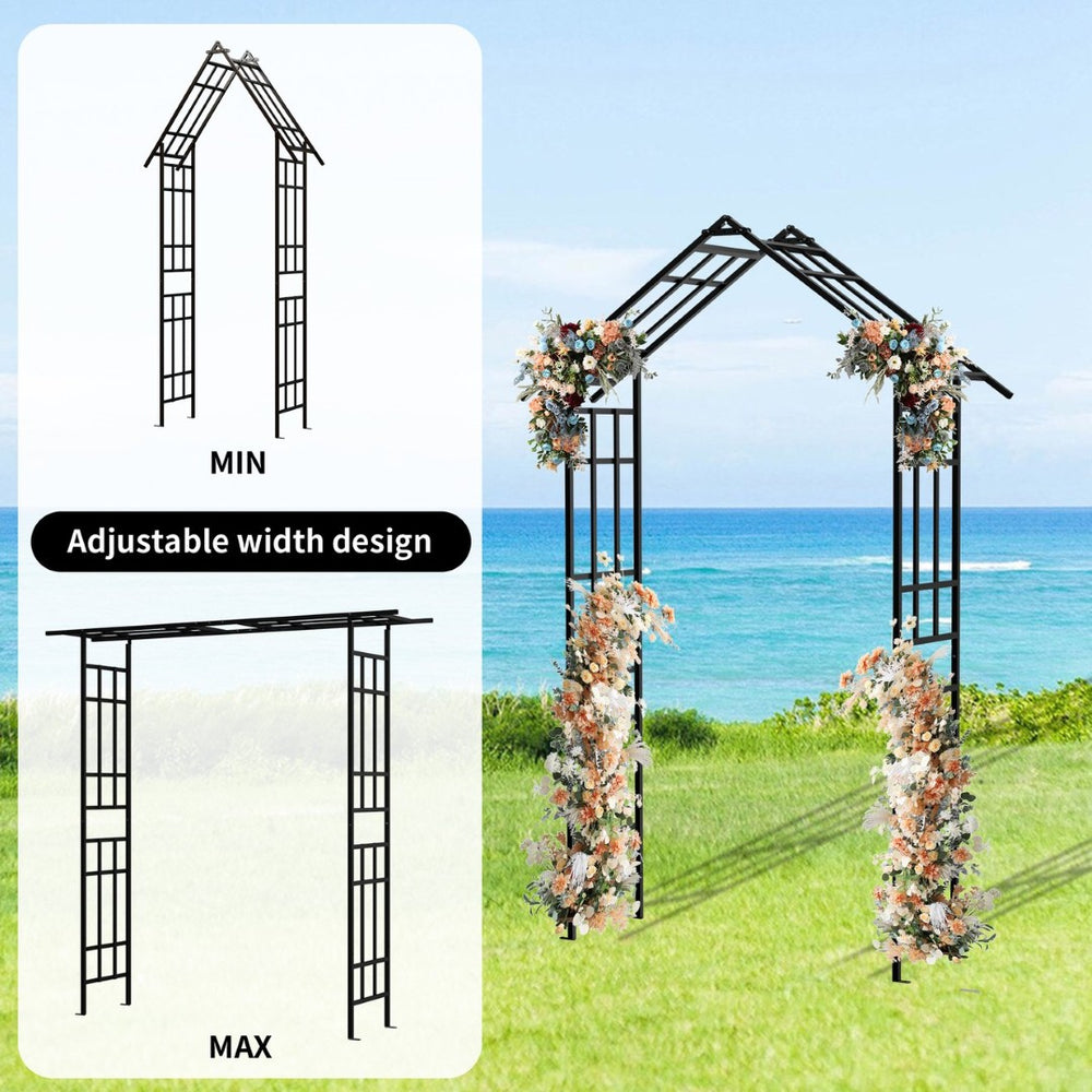 English Elm Metal Garden Arch Adjustable Width Powder Coated Steel Trellis for Climbing Plants W1586P268885