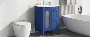English Elm 24" Modern Bathroom Vanity with Ceramic Sink, Solid Wood & MDF Cabinet, Two Drawers, Shelf Blue N725P245273C