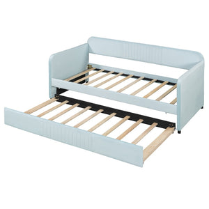 English Elm Upholstered Velvet Twin Daybed with Pull Out Trundle Sofa for Guest or Kids Room LP100127AAC