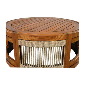 English Elm 27.95" Acacia Hardwood Outdoor Coffee Table with Handwoven Rope Base Boho Patio Accent N767P367657A