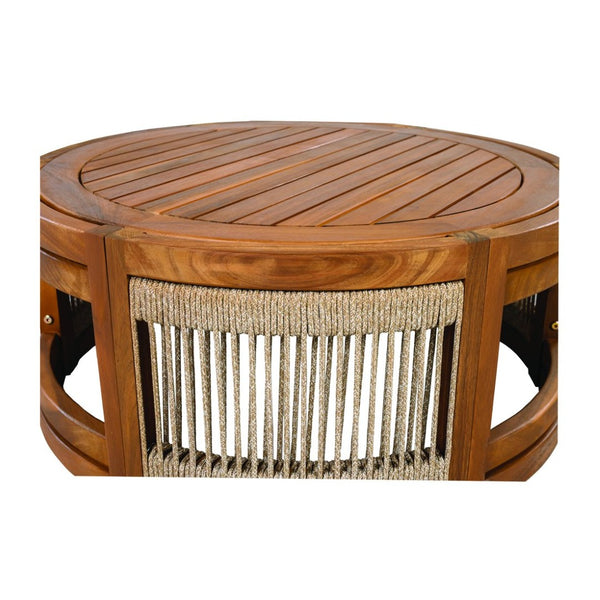 English Elm 27.95" Acacia Hardwood Outdoor Coffee Table with Handwoven Rope Base Boho Patio Accent N767P367657A