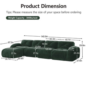 English Elm L-shaped Modular Velvet Sectional Tufted Cloud Sofa with Ottoman for Living Room Green W714S01616