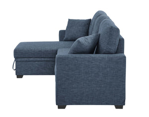 English Elm 76.5" Chenille Tufted Sectional Sleeper Sofa with Reversible Chaise and Hidden Storage Dark Blue B2748S00003