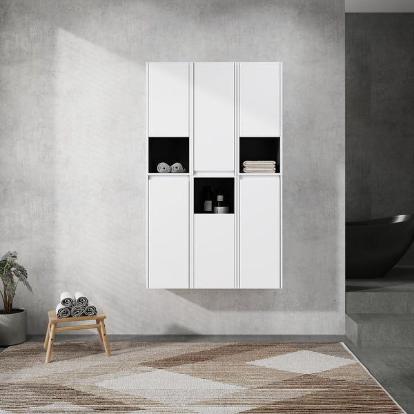English Elm 12" Bathroom Side Cabinet - Sleek Wall-Mounted Storage With Soft-Close Doors & Modern Design W999S00283