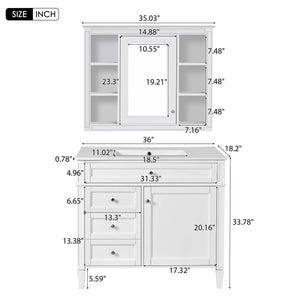 English Elm 36'' Modern Bathroom Vanity Set With Medicine Cabinet, Soft-Close Drawers & Stylish Design For Storage SW000134AAK-1