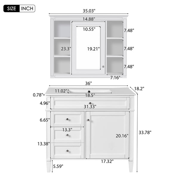 English Elm 36'' Modern Bathroom Vanity Set With Medicine Cabinet, Soft-Close Drawers & Stylish Design For Storage SW000134AAK-1