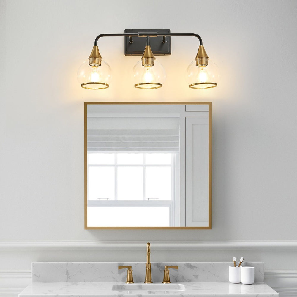 English Elm 23" Three Light Matte Black Brass Vanity Sconce with Clear Glass for Bath or Bedroom W1340P266137