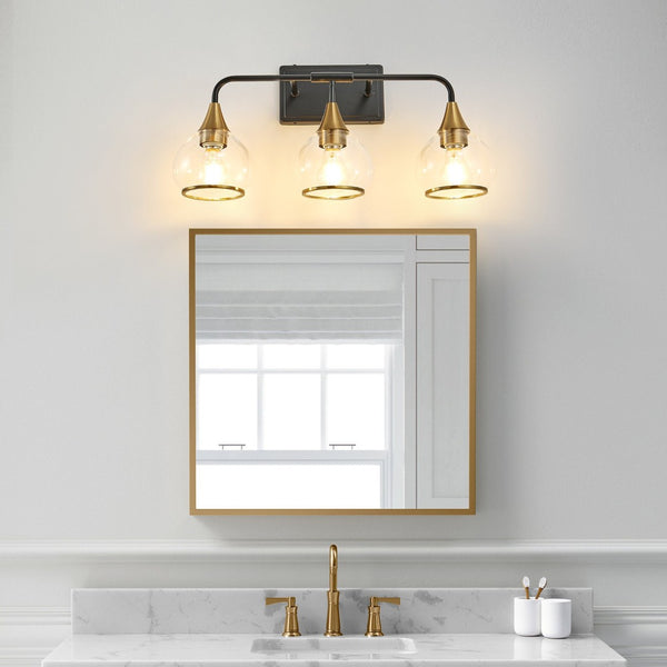English Elm 23" Three Light Matte Black Brass Vanity Sconce with Clear Glass for Bath or Bedroom W1340P266137