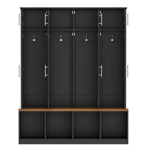 English Elm Wood Entryway Hall Tree with Bench Seating Coat Hooks Shoe Cubbies Cabinet Black W5271S00003