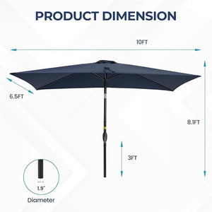 English Elm 6.5 X 10 Ft Rectangular Outdoor Patio Umbrella with Crank Tilt Uv Resistant Canopy Navy Blue B082P454958