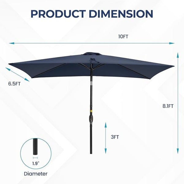 English Elm 6.5 X 10 Ft Rectangular Outdoor Patio Umbrella with Crank Tilt Uv Resistant Canopy Navy Blue B082P454958