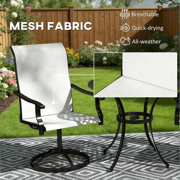 English Elm High Back Swivel Outdoor Patio Chairs with Breathable Mesh and Powder Coated Steel Frame Black,Cream T3971P444504