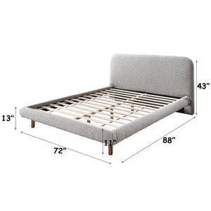 English Elm Cleo Boucle Upholstered Queen Bed Tall Cushioned Headboard Rubberwood Legs B2756S00038