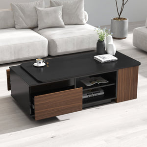 English Elm Extendable Wood Coffee Table with 2 Drawers, Adjustable Width Expandable Center Table for Living Room W331P262583