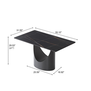 English Elm 55.12"Modern Sintered Stone Dining Table with Bronze Iron Legs — Sleek Rectangular Top, Seats 6, 400 lb Capacity Black W1535S00564