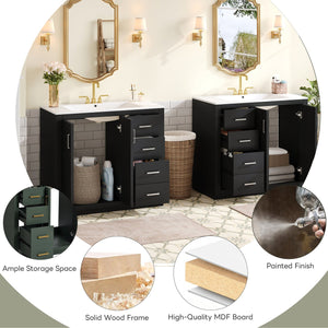 English Elm 72'' Bathroom Vanity Set With Soft-Close Drawers, Elegant Ceramic Sink & Ample Storage Solutions N710SS00013B