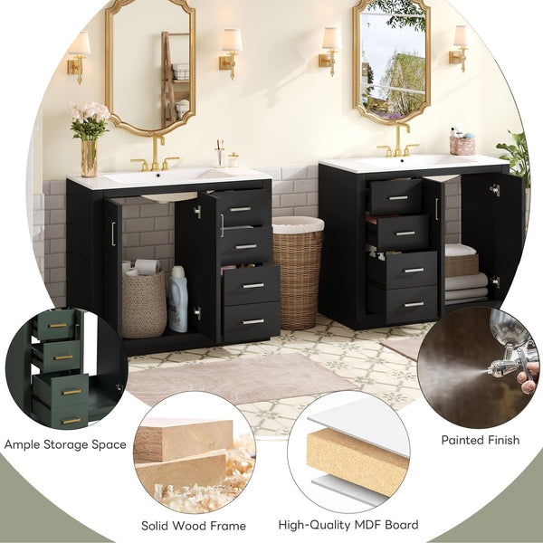 English Elm 72'' Bathroom Vanity Set With Soft-Close Drawers, Elegant Ceramic Sink & Ample Storage Solutions N710SS00013B