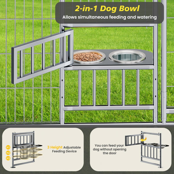 English Elm 10 X 10 Ft Heavy Gauge Steel Outdoor Dog Kennel with Pvc Roof and Feeding Basin W1820S00023
