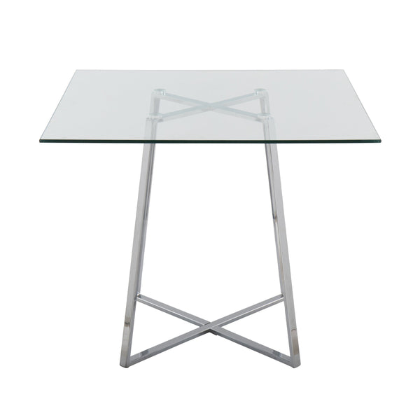 English Elm Cosmo Square Dining Table With Clear Glass Top & Chrome Base – Modern Elegance For 4 Guests B202S01114