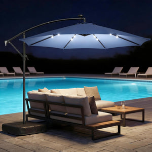 English Elm Garden Cantilever Patio Umbrella with Solar Led Lights and Upf30 Polyester Canopy Dark Blue T3971P481973