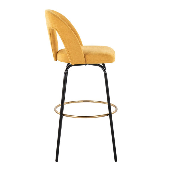 English Elm Fixed-height Swivel Barstools with Gold Footrest Black Frame White Upholstery Set B202S01874