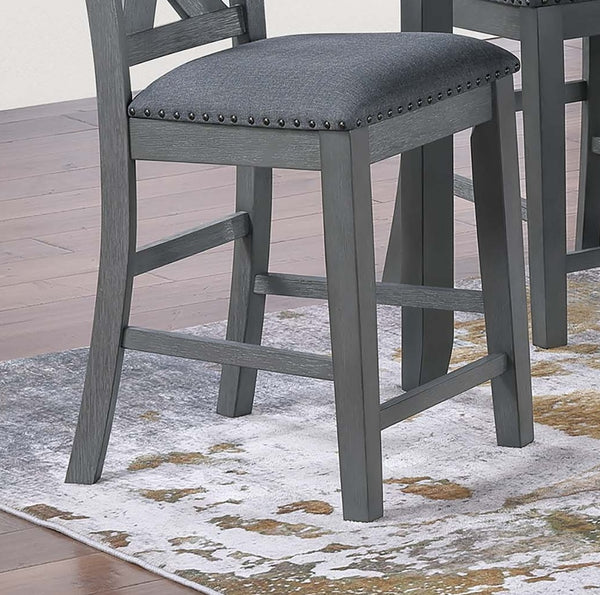 English Elm Modern 7-Piece Counter Height Dining Set Gray - 60" Table, Cushioned X-Cross Back Chairs, Nailhead Trim B011P370423